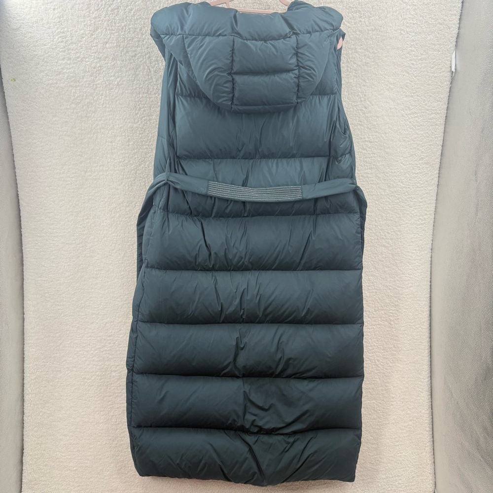 Peserico Long Hooded Puffer Vest Goose Down Feather Quilted Jeweled Trim Italy - Picture 4 of 16
